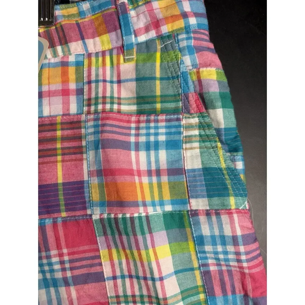 Castaway Sailing Shorts Women’s 12 Caribbean Patch Madras Cotton Preppy